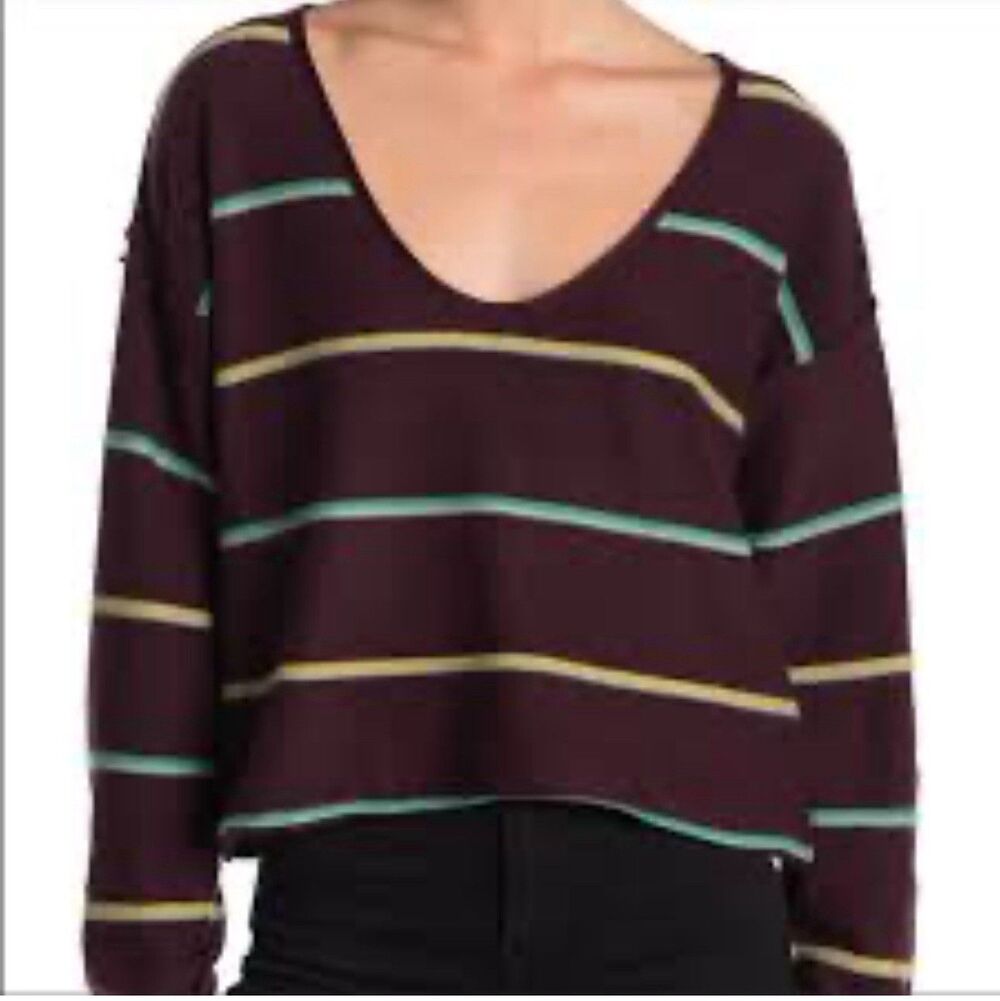 Free People Make You Mine Sweater Sz M Striped Crop 90’s Oversized